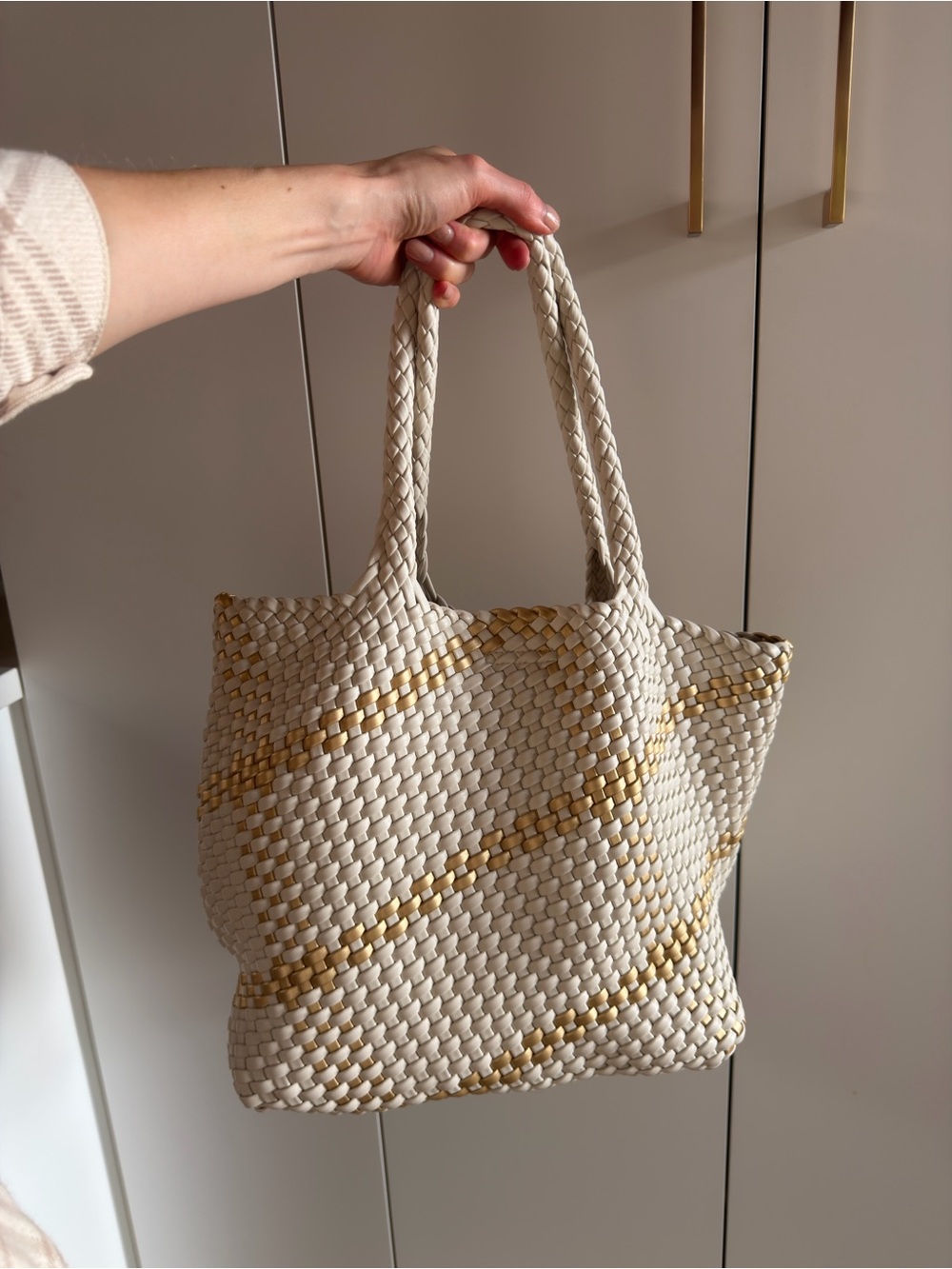 Woven Cream & Gold Tote Bag